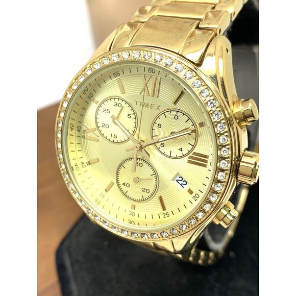 Timex Women\'s Watch TW2V57800 Quartz Chronograph Gold Dial Stainless Ste…